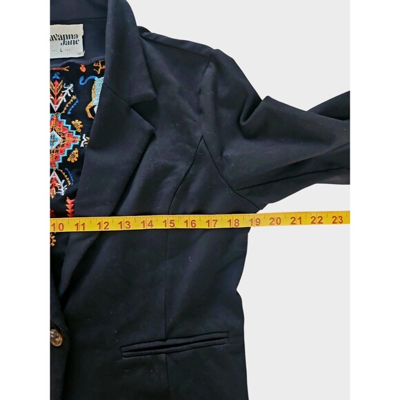 Savanna Jane Black Embroidered Blazer Jacket Size Large Buffalo Aztec Geometric - Picture 6 of 6
